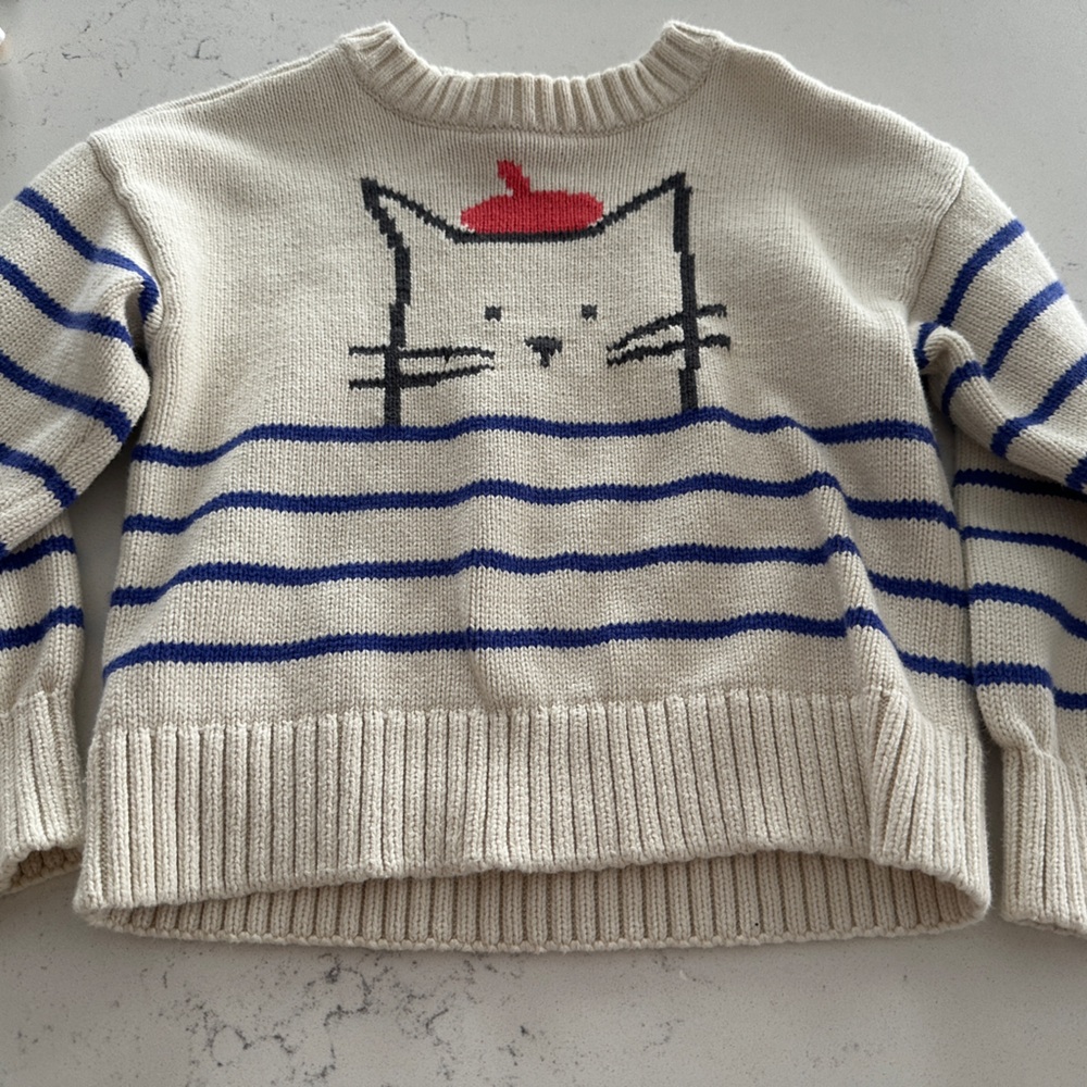Cream Sweater with Cat and Red Heart
